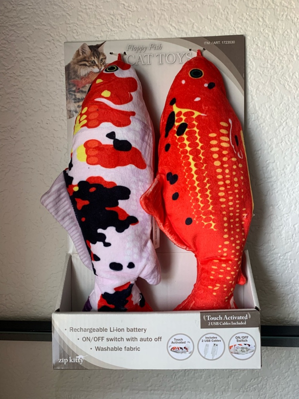 ZIP KITTY Touch Activated Floppy Fish Interactive Cat Toy 2-Pack Rechargeable